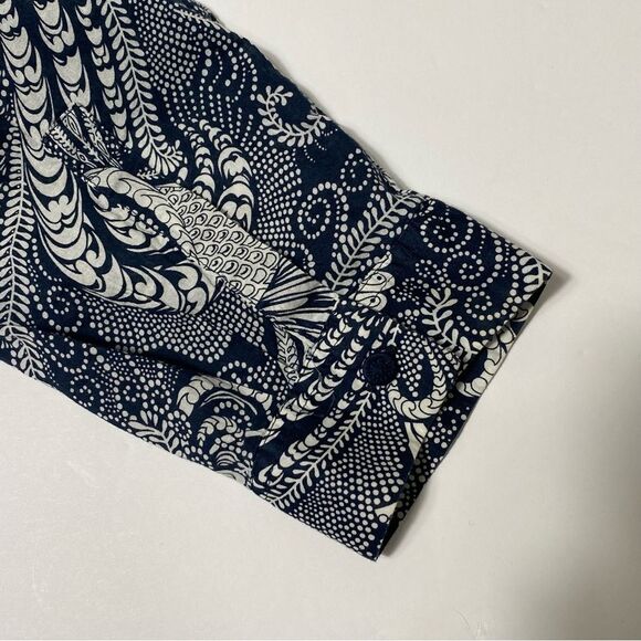 Talbots 100% Cotton Navy Blue Paisley Button Up Tunic Blouse Women's Size XL - Picture 6 of 16